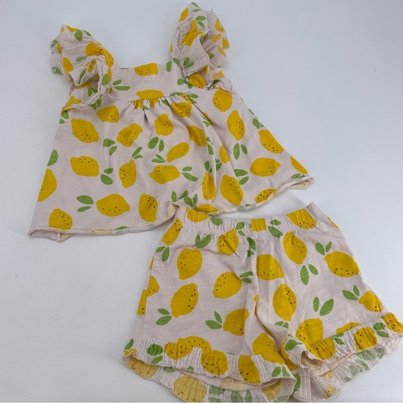Zara Lemon Ruffle Set Shorts + Tank Top Size 5 6 FLAWS - Picture 1 of 4